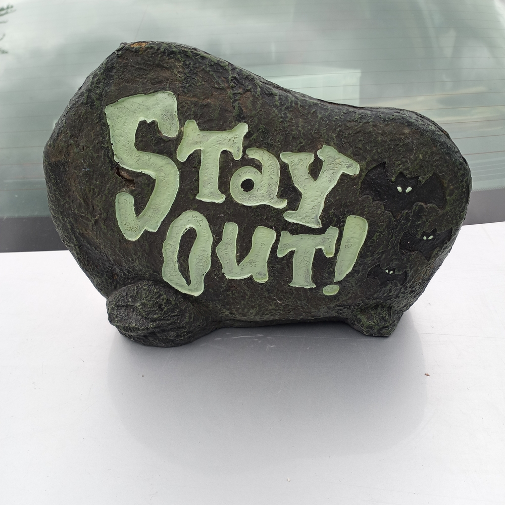 Stay Out Decorative Plastic Stone with Green Accents